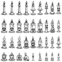Halloween Candle Clipart Set – Spooky Skull and Pumpkin Candle Illustrations for Horror and Party Designs