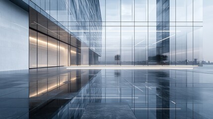 Smart futuristic corporate high-rise with a reflective glass facade elegant minimalistic design crisp reflections enhancing realism