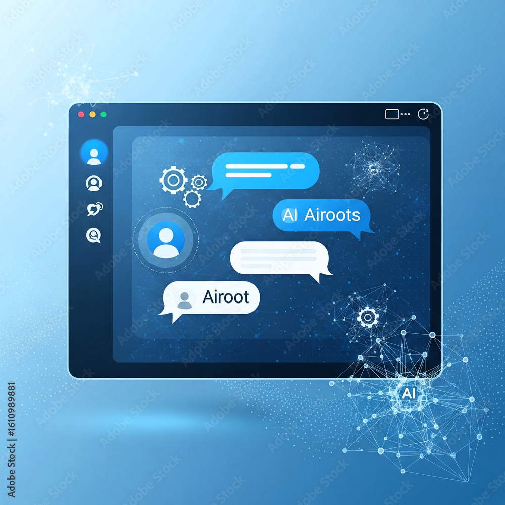 Fototapete modern ai chatbot interface on a digital screen or holographic display, featuring a clean, minimalis
