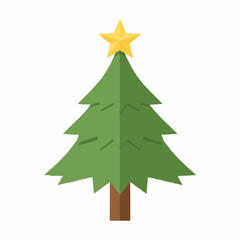 Christmas tree with a yellow star on top in flat design  