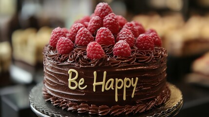 Indulge in happiness with a rich chocolate raspberry cake, a beautiful dessert for celebrating special moments.