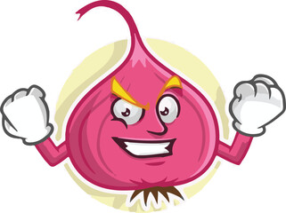 Strong Onion Mascot Flexing Muscles