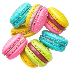 A playful set of macarons in vibrant hues of neon pink, turquoise,