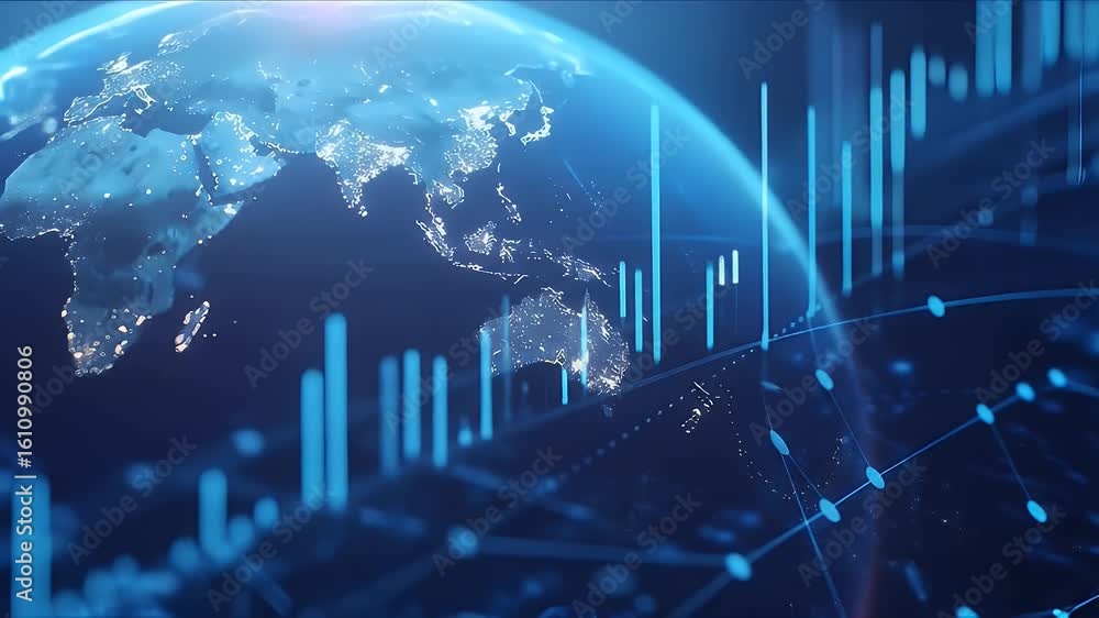 Aufkleber digital blue world globe network connection data business communication