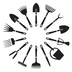 Fototapeta premium Black garden equipment icons collection
