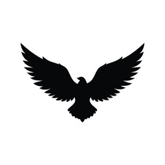 Majestic Black Eagle Silhouette Ascending with Outstretched Wings on White Background