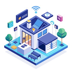 Modern smart home technology and automation concept isolated on white background