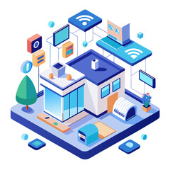 Smart home technology network isometric illustration isolated on white background