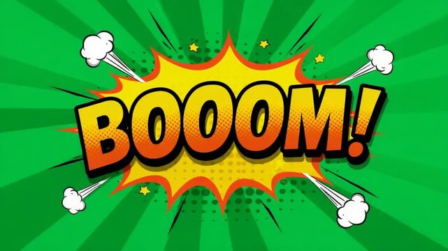 Dynamic 'BOOOM!' Comic Explosion Animation with Retro Style and Impactful Visuals