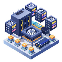 Obraz premium Isometric server room with cooling fans and data racks isolated on white background