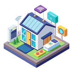 Obraz premium Modern smart home with solar panels and wi fi connectivity isolated on white background