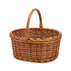 Obraz premium Woven brown basket with handle on white background 