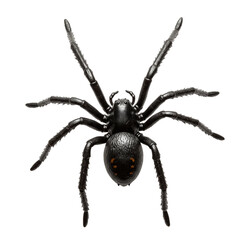 Obraz premium Black spider with detailed body and legs on white background 