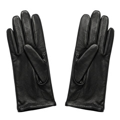 Black leather gloves displayed on a white background  