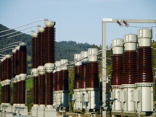 Large power station with many tall towers