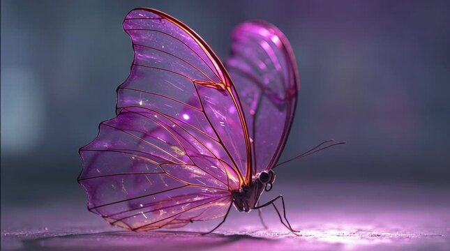 Close-up of a Glasswing Butterfly with Purple Hues