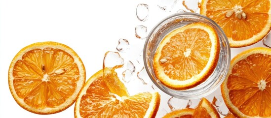 Orange slices in water, a refreshing display of citrus fruit.
