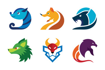 Vector art of a diverse set of animal head logos isolated on white background represents natures beauty
