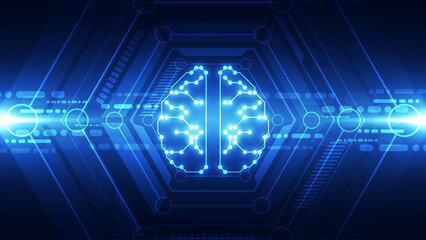 Futuristic Digital Brain and Neural Network Technology Concept in Blue