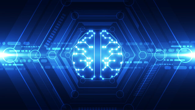 Futuristic Digital Brain and Neural Network Technology Concept in Blue