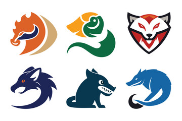 Vector art of a vibrant assortment of animal head logos isolated on white background embodies creativity
