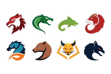 Vector art of collection of colorful animal head logos in different styles isolated on white background