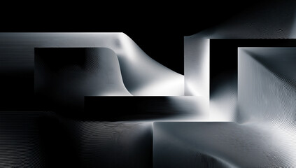 Abstract 3D shape on dark background in silver tones