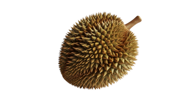 A durian fruit with spikes on a black background close up view    .ai generative, transparent background, white background. isolated on white background