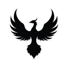 Fototapeta premium Majestic Black Phoenix Rising Silhouette with Outstretched Wings on a White Background