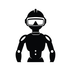 Silhouette of a robotic worker wearing a helmet and safety glasses