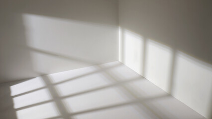 Sunlight from the window shines on the empty room walls and floor