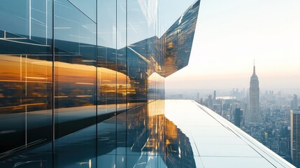 Ultra-sleek futuristic office building with a reflective glass facade bold innovative architectural elements hyper- reflections of the city skyline clean