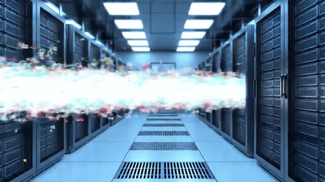 A data server processes chaotic streams into a coherent light beam. – a professional cinematic concept visualization - Powered by Adobe