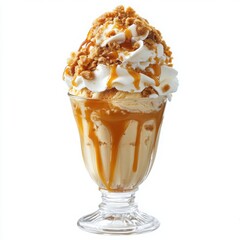 A refreshing butterscotch ice cream sundae with layers of smooth butterscotch ice cream