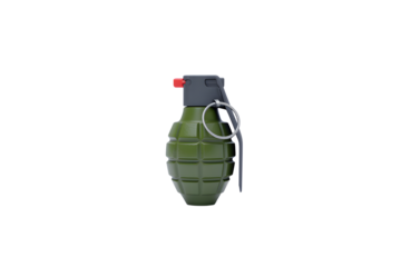 Isolated Green Hand Grenade with Red Pin and Silver Ring Rendered 3D Image on Transparent Background