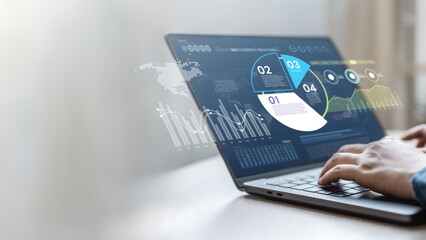 KPI data analytics concept, Key performance indicator analysis system. Information technology digital software management. Visualization tech solution. Business artificial intelligence. AI dashboard