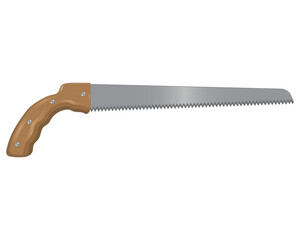 vector design of a manual hand saw tool for cutting wood. The design is like a Japanese saw or a pull saw because of its sharp teeth for precision cutting.