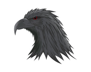 vector graphic art design illustration of a black eagle's head with red eyes