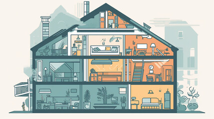 vector illustration of a cutaway of a house segmented