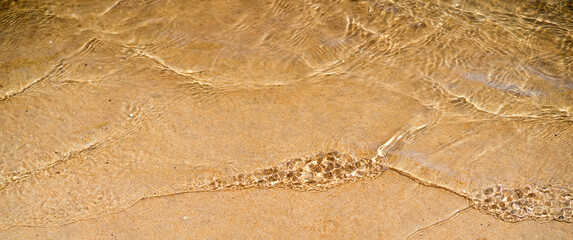 Transparent clean water of the ocean on the sandy coast.