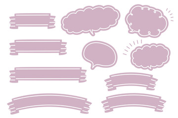 シンプルで可愛い手描き風の吹き出しとリボンのセット