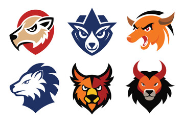 Vector art of various animal head logos on a white background, perfect for company branding and design