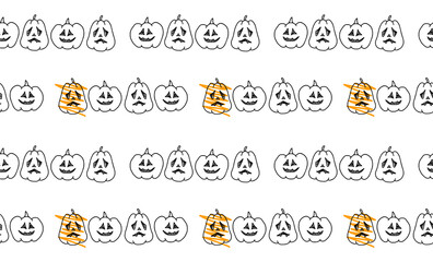 Halloween pumpkin seamless print with hand-drawn illustration