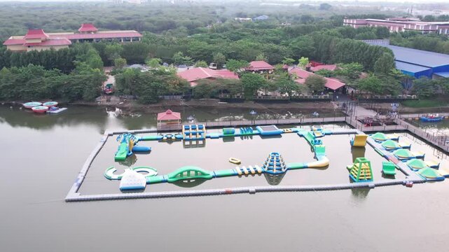 aerial shot of water resort 