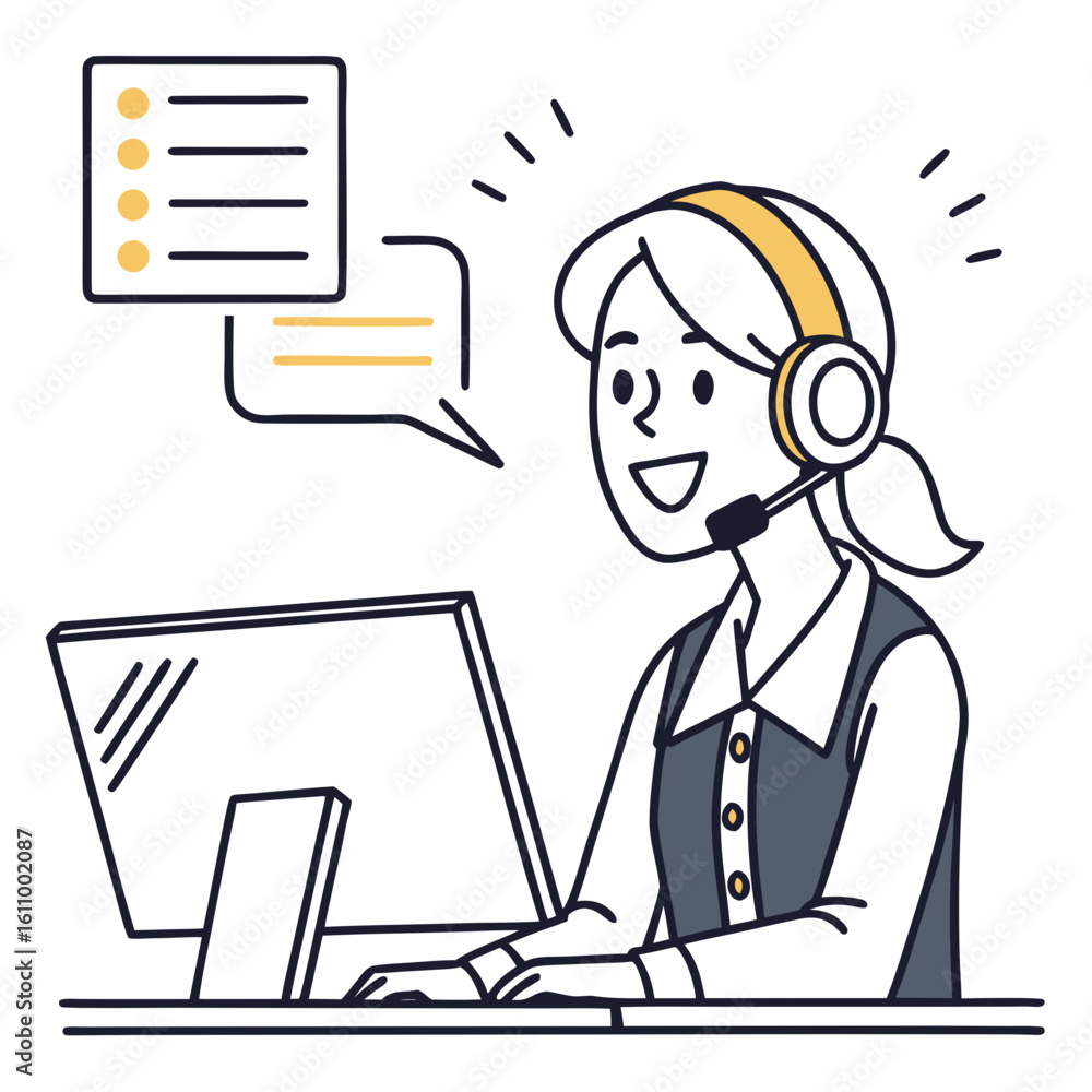 Poster customer service representative,vector illustration of a customer service agent with headset answeri