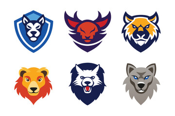 Vector art of collection of colorful animal head logos isolated on white background