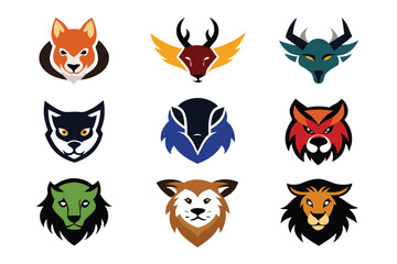 Vector art of collection of colorful animal mascot logos isolated on a white background