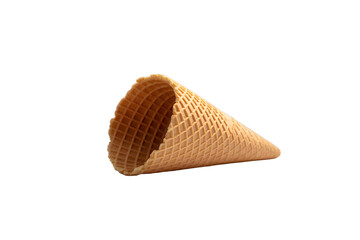 Crisp Empty Waffle Ice Cream Cone Close Up Angled Shot with a Seamless Transparent Background for Easy Integration on transparent background