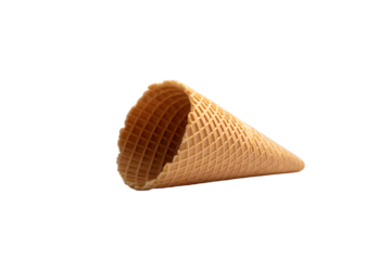 Crisp Empty Waffle Ice Cream Cone Close Up Angled Shot with a Seamless Transparent Background for Easy Integration on transparent background