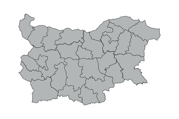 Abstract Grey Outline Map of Bulgaria Provinces